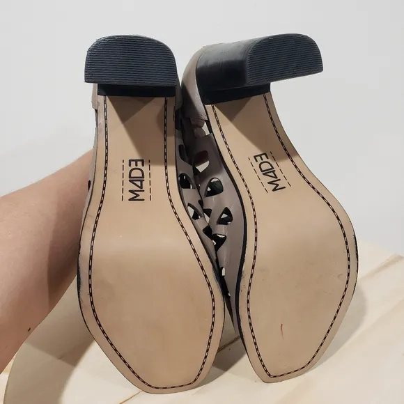 M4DE Chic Cutout Heeled Sandals Sz 8 Taupe Heel Open Toe Ankle Bootie