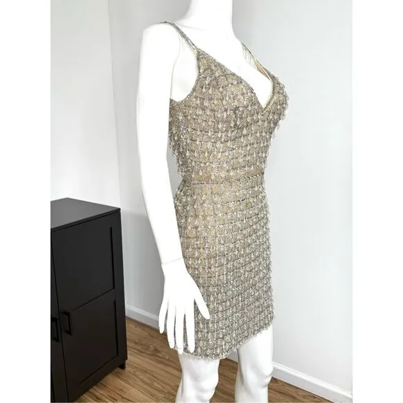 🚨Mac Duggal 5558 Dangling Beads Spaghetti Strap Dress Size 2