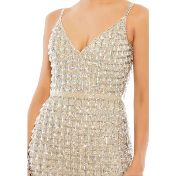 🚨Mac Duggal 5558 Dangling Beads Spaghetti Strap Dress Size 2