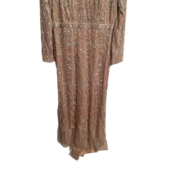 Mac Duggal Beaded Long Sleeve Evening Gown Mocha Size 16 5124 NEW $598