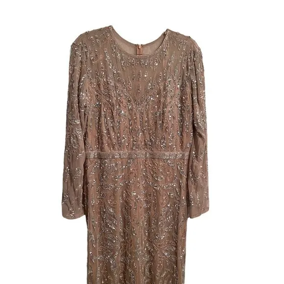 Mac Duggal Beaded Long Sleeve Evening Gown Mocha Size 16 5124 NEW $598