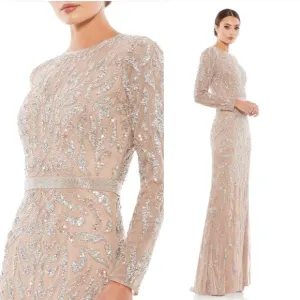 Mac Duggal Beaded Long Sleeve Evening Gown Mocha Size 16 5124 NEW $598