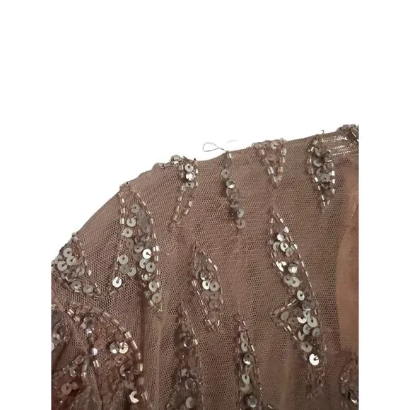 Mac Duggal Beaded Long Sleeve Evening Gown Mocha Size 16 5124 NEW $598