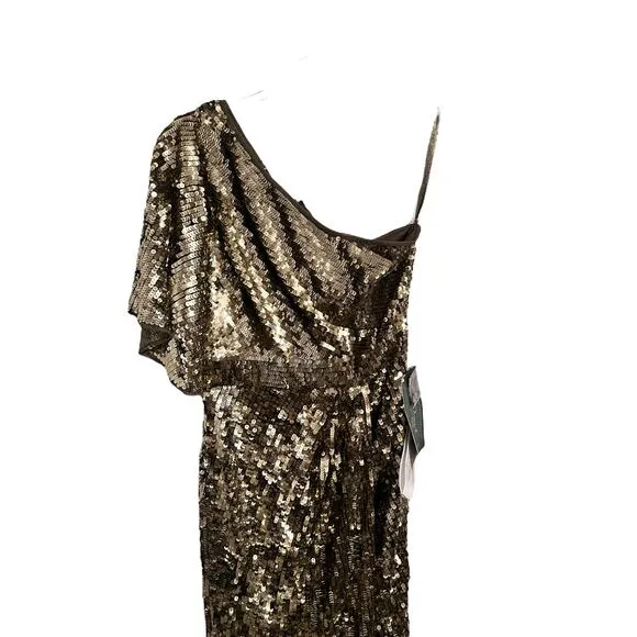 Mac Duggal Embellished Cap Sleeve Cowl Neck Trumpet Gold Gown 93540 Size 2 NEW