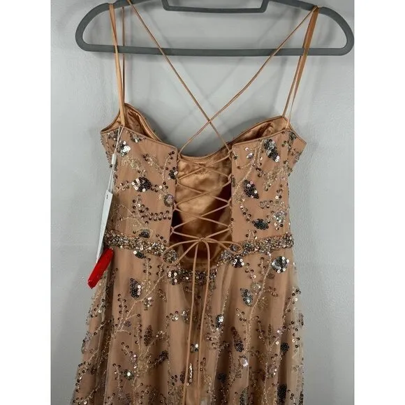 Mac Duggal Embellished Sleeveless Corset Gown Maxi Dress 68049 Nude Size 10 NWT
