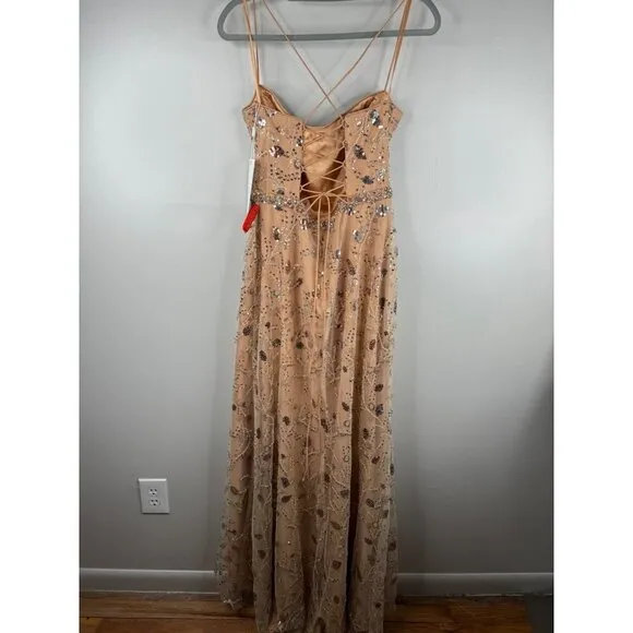 Mac Duggal Embellished Sleeveless Corset Gown Maxi Dress 68049 Nude Size 10 NWT