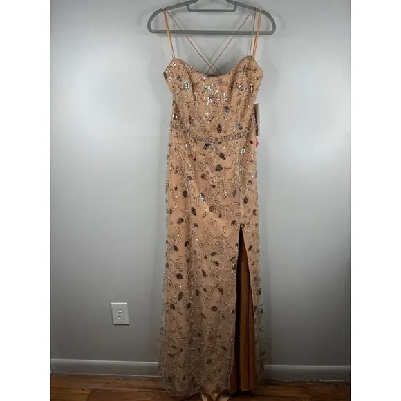 Mac Duggal Embellished Sleeveless Corset Gown Maxi Dress 68049 Nude Size 10 NWT