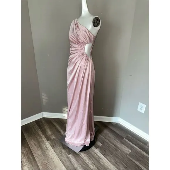 MAC DUGGAL ONE SHOULDER BELL SLEEVE DRAPED GOWN
