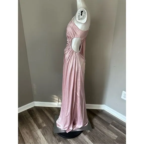 MAC DUGGAL ONE SHOULDER BELL SLEEVE DRAPED GOWN