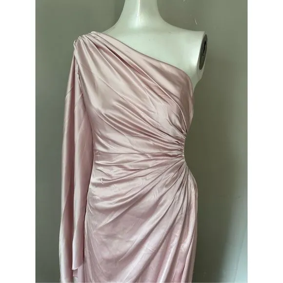 MAC DUGGAL ONE SHOULDER BELL SLEEVE DRAPED GOWN