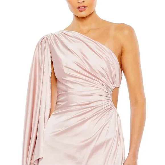 MAC DUGGAL ONE SHOULDER BELL SLEEVE DRAPED GOWN