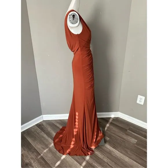 MAC DUGGAL ONE SHOULDER SLEEVE SCOOP BACK JERSEY GOWN SIZE 8