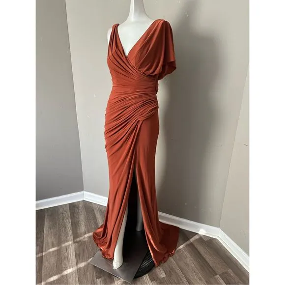 MAC DUGGAL ONE SHOULDER SLEEVE SCOOP BACK JERSEY GOWN SIZE 8