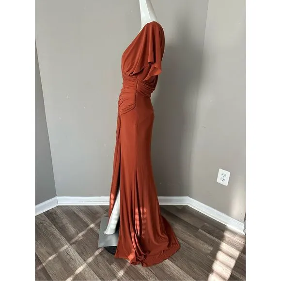 MAC DUGGAL ONE SHOULDER SLEEVE SCOOP BACK JERSEY GOWN SIZE 8