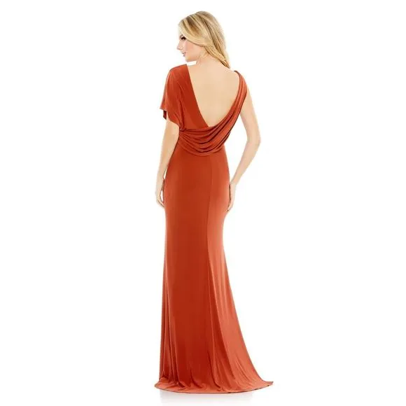 MAC DUGGAL ONE SHOULDER SLEEVE SCOOP BACK JERSEY GOWN SIZE 8