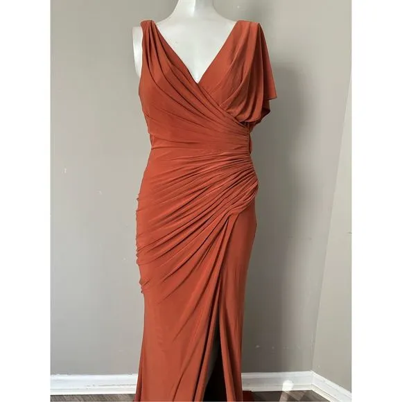 MAC DUGGAL ONE SHOULDER SLEEVE SCOOP BACK JERSEY GOWN SIZE 8