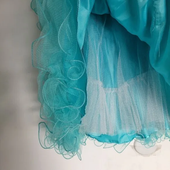 MacDuggal Strapless Sweetheart Neckline Aqua Teal Blue Gem Tulle Mini Dress Sz 2