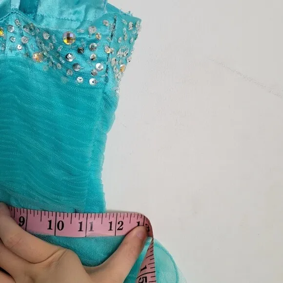 MacDuggal Strapless Sweetheart Neckline Aqua Teal Blue Gem Tulle Mini Dress Sz 2