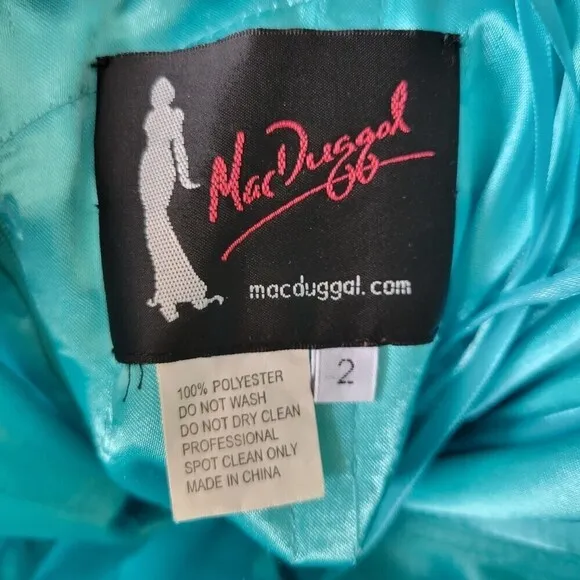MacDuggal Strapless Sweetheart Neckline Aqua Teal Blue Gem Tulle Mini Dress Sz 2
