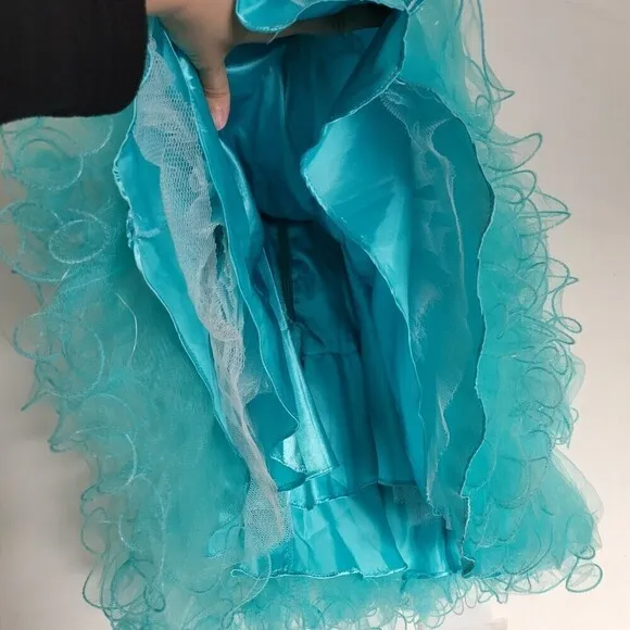 MacDuggal Strapless Sweetheart Neckline Aqua Teal Blue Gem Tulle Mini Dress Sz 2