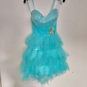 MacDuggal Strapless Sweetheart Neckline Aqua Teal Blue Gem Tulle Mini Dress Sz 2