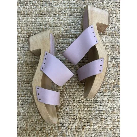 Madewell 10 Clara Clog Wood Sandal Lavender Open Toe Leather Strap Shoes Sandals