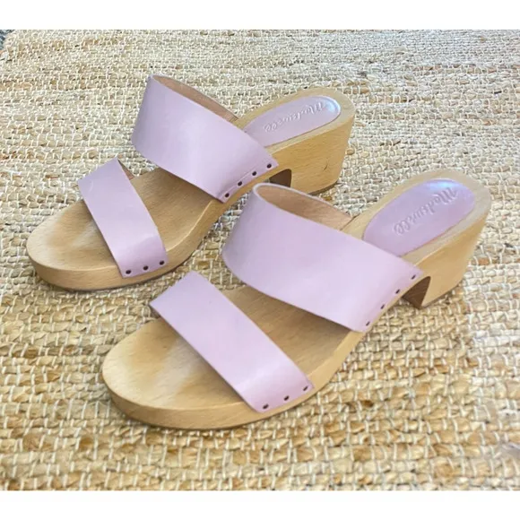 Madewell 10 Clara Clog Wood Sandal Lavender Open Toe Leather Strap Shoes Sandals