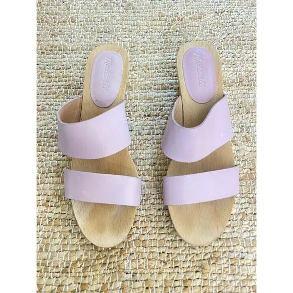 Madewell 10 Clara Clog Wood Sandal Lavender Open Toe Leather Strap Shoes Sandals