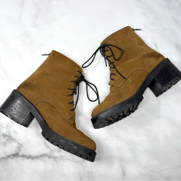 Madewell Bradley Leather Chunky Platform Block Heel Lug Sole Lace Up Ankle Boots