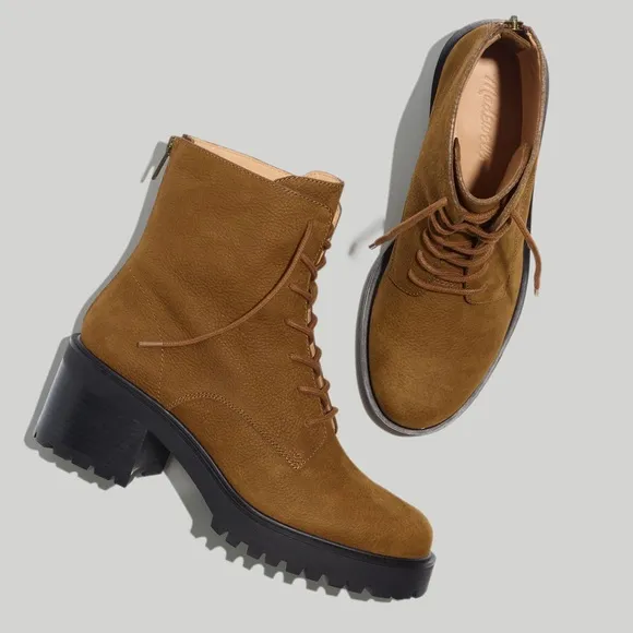 Madewell Bradley Leather Chunky Platform Block Heel Lug Sole Lace Up Ankle Boots