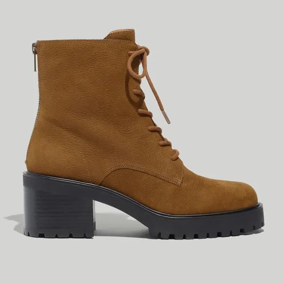 Madewell Bradley Leather Chunky Platform Block Heel Lug Sole Lace Up Ankle Boots