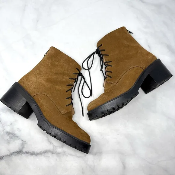 Madewell Bradley Leather Chunky Platform Block Heel Lug Sole Lace Up Ankle Boots