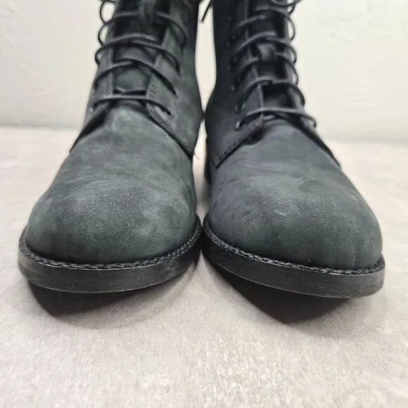 Madewell Lace Up Combat Boots Black Nubuck leather Grunge Hiker Buckle Booties
