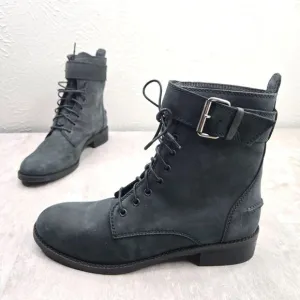 Madewell Lace Up Combat Boots Black Nubuck leather Grunge Hiker Buckle Booties