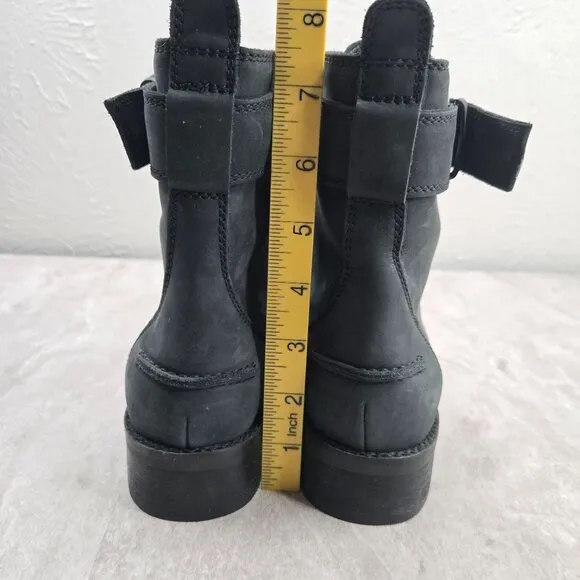 Madewell Lace Up Combat Boots Black Nubuck leather Grunge Hiker Buckle Booties