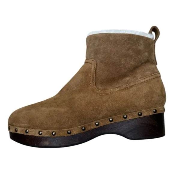 Madewell Marceline Clog Shearling Ankle Boots 7 Suede Brown