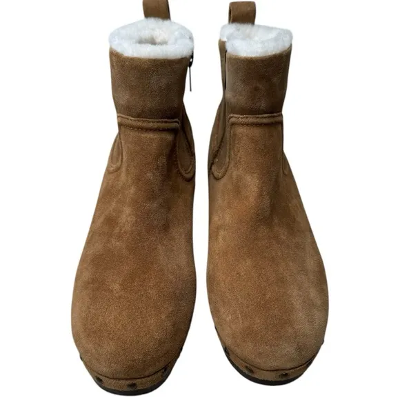 Madewell Marceline Clog Shearling Ankle Boots 7 Suede Brown