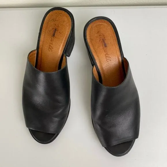 Madewell The Eller Mule Size 7.5 Black Leather Slide Heel Sandals Shoes Minimal