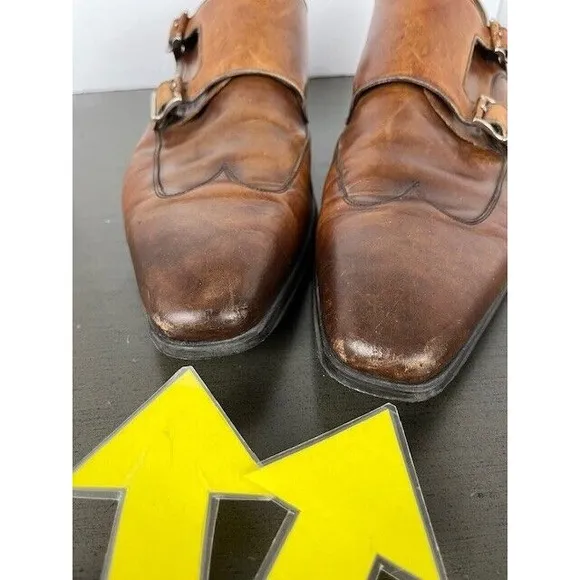 Magnanni‎ 13684 Shoes Mens Size 15M Double Monk Strap Brown Leather Cap Toe
