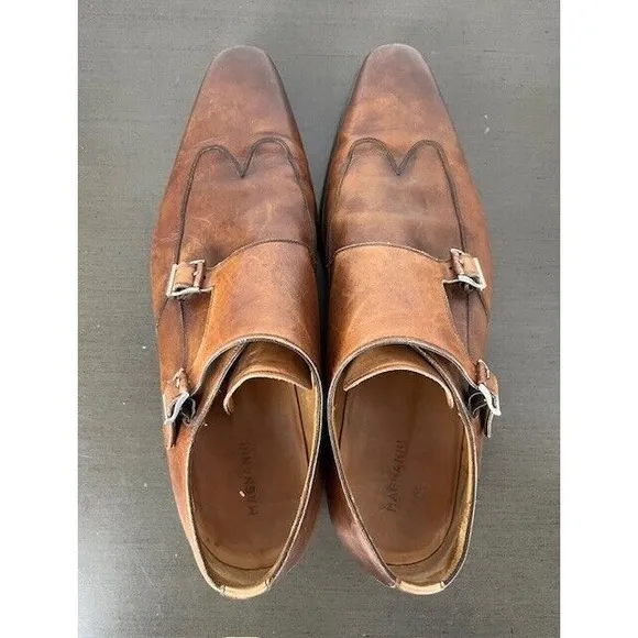 Magnanni‎ 13684 Shoes Mens Size 15M Double Monk Strap Brown Leather Cap Toe