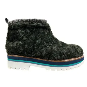 Maison Mangostan Womens‎ Faux Sherpa Ankle Bootie Lug Soles Green Pull Up EUR 36