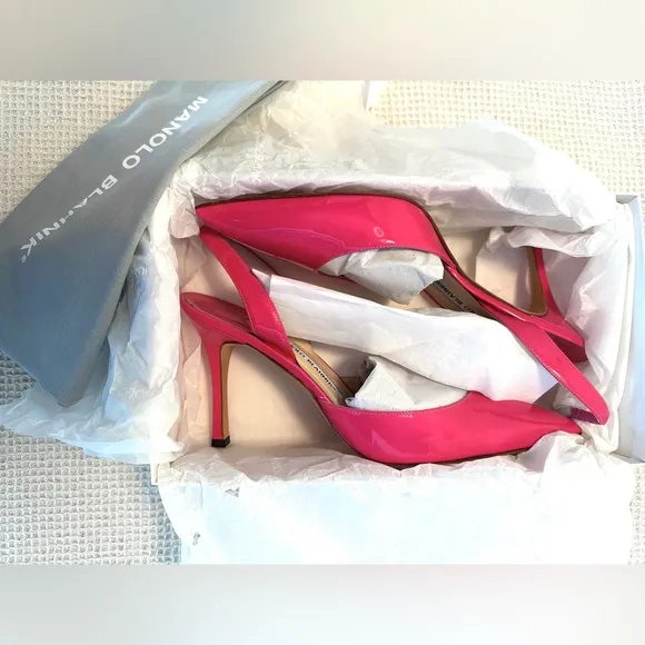 Manolo Blahnik Hot Pink Patent Slingback Pump. Worn once!