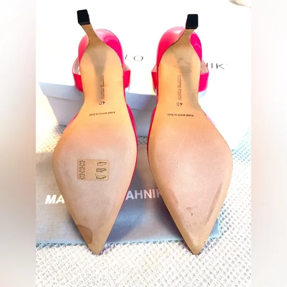 Manolo Blahnik Hot Pink Patent Slingback Pump. Worn once!