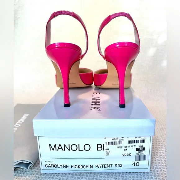 Manolo Blahnik Hot Pink Patent Slingback Pump. Worn once!