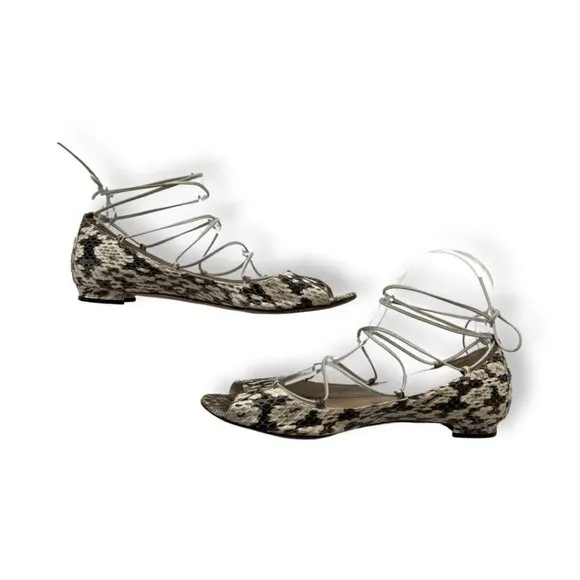 Manolo Blahnik snakeskin ankle lace open toe shoes size 37.5