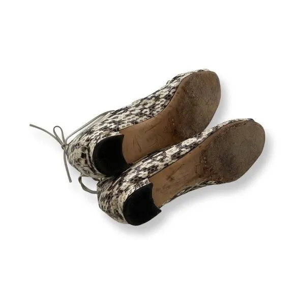 Manolo Blahnik snakeskin ankle lace open toe shoes size 37.5