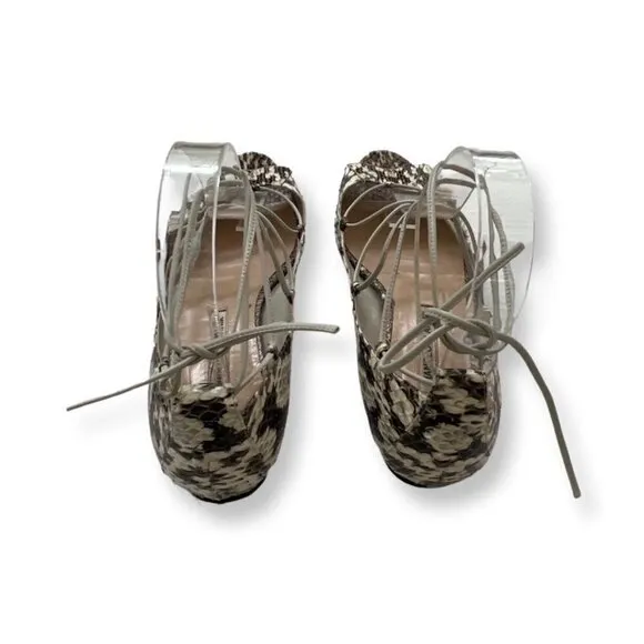 Manolo Blahnik snakeskin ankle lace open toe shoes size 37.5