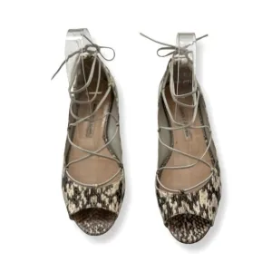 Manolo Blahnik snakeskin ankle lace open toe shoes size 37.5