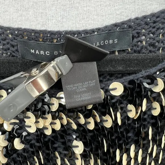 MARC BY MARC JACOBS Midge Sweater Womens XS/S Black Gold Stripe Sequin Boat Neck