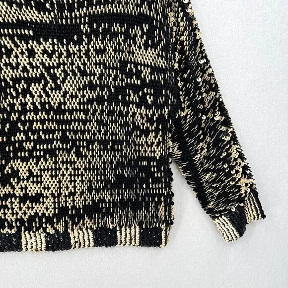 MARC BY MARC JACOBS Midge Sweater Womens XS/S Black Gold Stripe Sequin Boat Neck